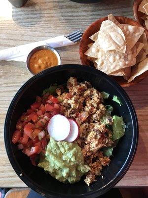 Naked breakfast burrito with eggs steak pico guacamole over lettuce