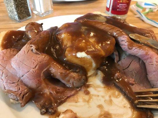 Open-face roast beef sandwich