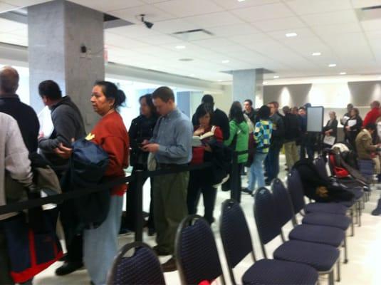 This line after the Chinese visa office was closed for 2 days for Chinese New Year.  I think it would've taken over 30 minutes.