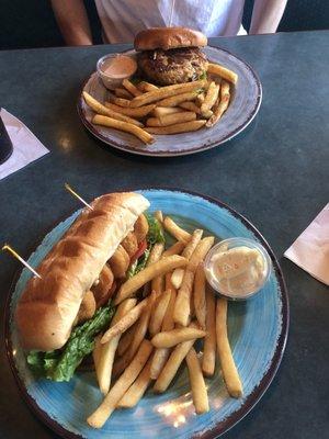 Shrimp sandwich and crab cake sandwich