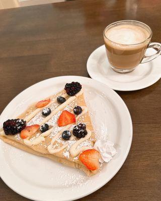 Berry cheesecake crepe and latte