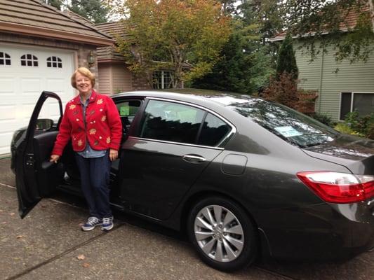 Marguerite Morin takes delivery of her new 2015 Honda Accord  at her home after just completing the paperwork signing!