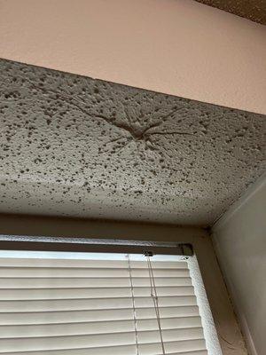 had to pinch the popcorn ceiling because it had filled with water after it rained heavily