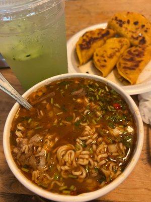 Agua de Lemon & Pepino, Quesabirria, Ramen.