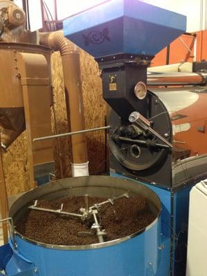 Cuvee's coffee roaster and cooling bin.