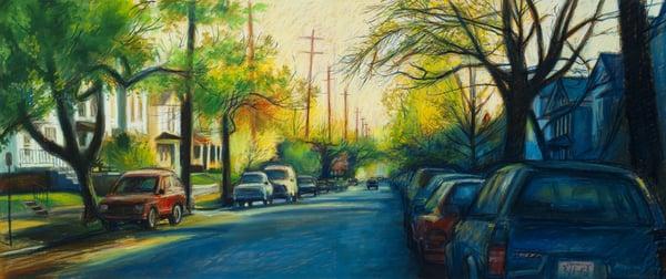 "Highland Avenue" oil pastel on paper by Martin Rollins