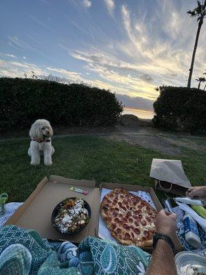 Pepperoni pizza and salad with the mandarin oranges