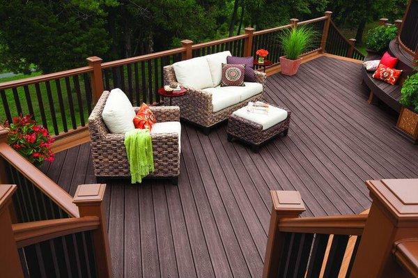 Rich colors and unique patterns add to the beautiful design on a deck. Scherer Bros. Lumber Co. can supply you and your home ...