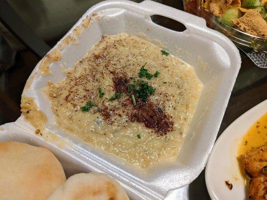 Baba ghanouj lacked the distinctive smoky flavor that I am accustomed to.