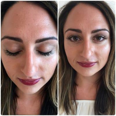 Definitely enhanced her eyes and face! Classic set of lashes! Inner corner is same length as her natural lashes, and longer lashes on outter