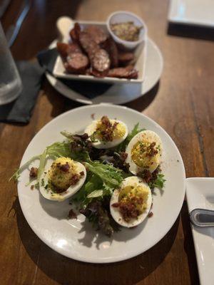 Deviled Eggs & Andouille Sausage