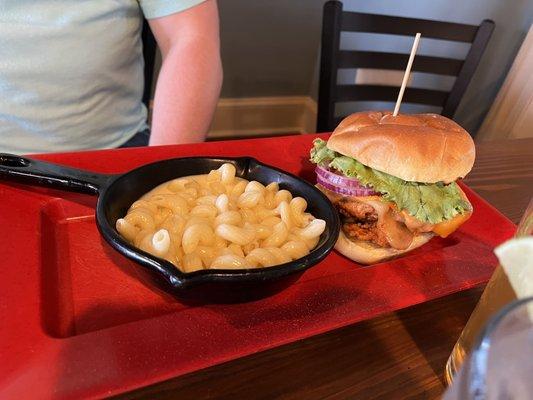 Chefs Mac and cheese and napalm burger with fried chicken instead of burger