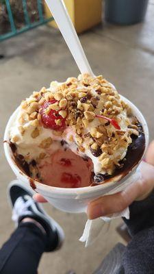 Cherry and cream flavor ice cream junior sundae.  A very generous size :)