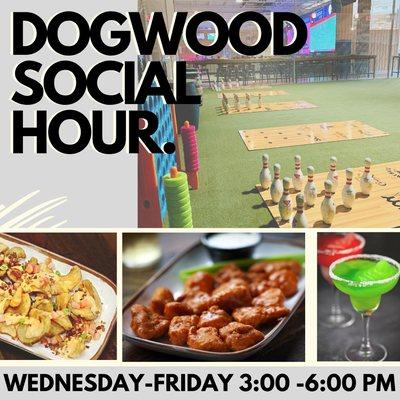 Social Hour every week with great deals on food, drinks, & fun!