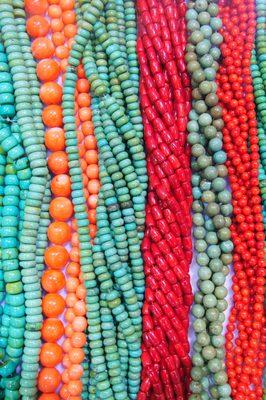 Great selection of coral and turquoise beads