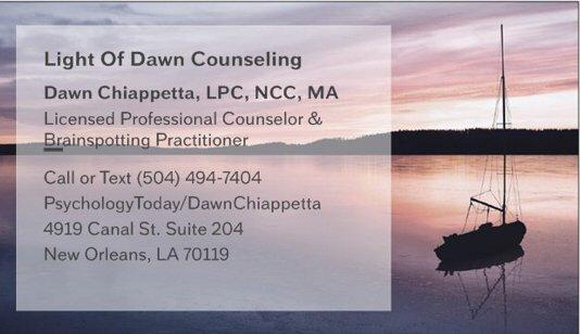 License Professional Counselor, Nationally Certified Counselor, & Brainspotting Practitioner