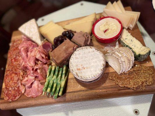 Charcuterie board made from cheese and meats from the Wheyfarer