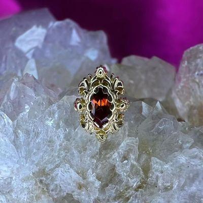 18k gold cypress marquis and garnet by Anatometal