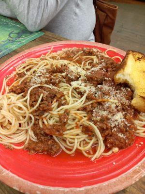 "homemade" spaghetti. Looks and taste like it was possibly homemade a week or two ago.