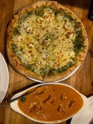 Saag paneer pizza, Chicken Tikka Masala Curry