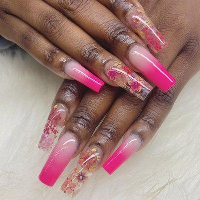 Ombre with flower encapsulated nails