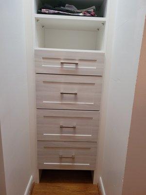 After photo closet install - inset section of walk in with more drawer space