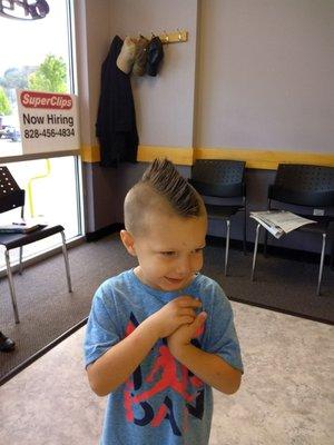 He is so proud of his mohawk!! Cut by Donna