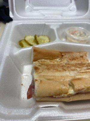 Half a pressed cuban w/pickles & coleslaw