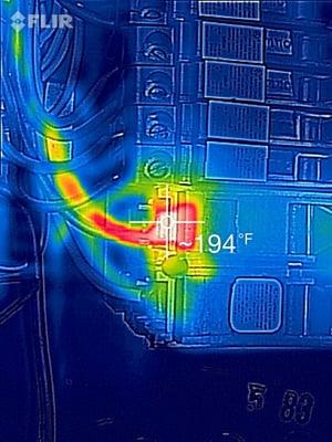 Infrared Thermal Imaging - Showing overheating wire and breaker at a temperature of 194 degrees.