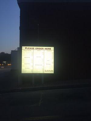 The drive thru menu