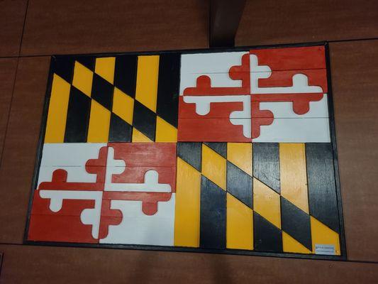 Maryland flag wall board at Mission BBQ on Boston St in Baltimore, Md