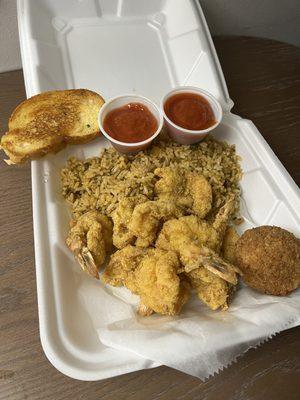 9 Piece Shrimp Combo with Dirty Rice and a Boudin Ball