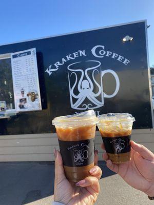 2 double shot espresso!  L: espresso with chai& oat milk R: espresso with oat milk