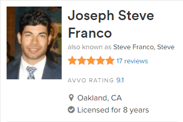 Steve Franco has a 9.1 Avvo rating with 17 5+ reviews.