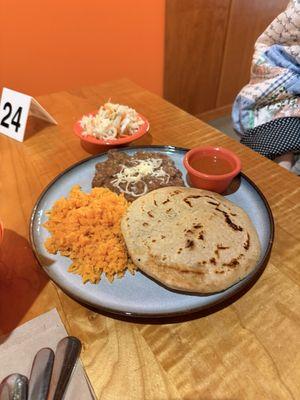 One pupusa combo with rice and beans