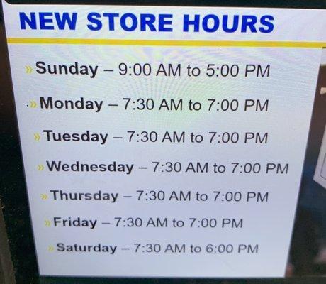 New Store Hours starting Jan 2023