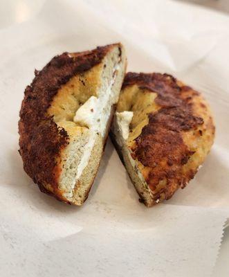 Jalapeño cheese bagel with jalapeño cream cheese