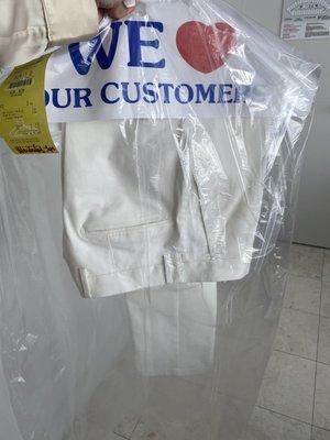 White trousers dry cleaned