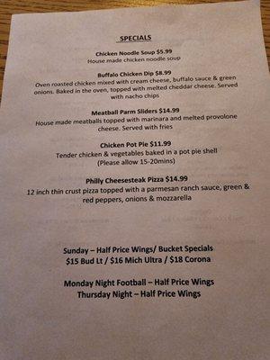 Specials menu 12/14/24