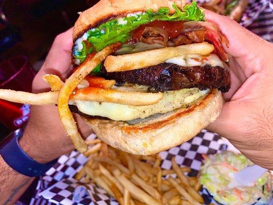 Super Burger comes with French fries and cole slaw