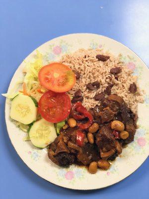 Oxtail w/ Rice and Peas + Side Salad