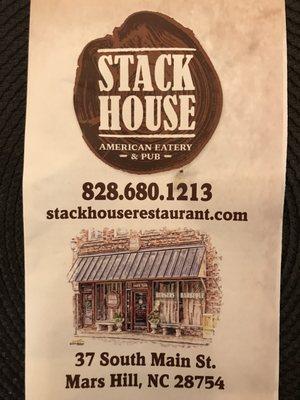 Stack House Menu - Page 1 of 6 (As of 01/2023) located in Mars Hill NC