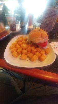 T Road burger with tots