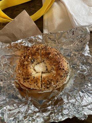 Toasted cream cheese Bagel with Cream Cheese $3.26 (including tax)