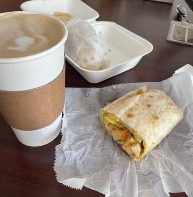 Chicken avacado wrap and cappuccino