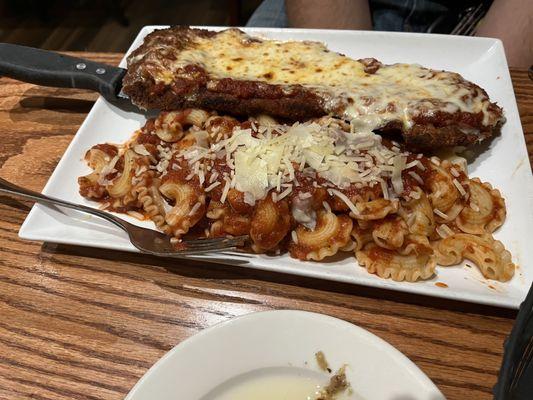 Veal  Parmesan and homemade pasta.