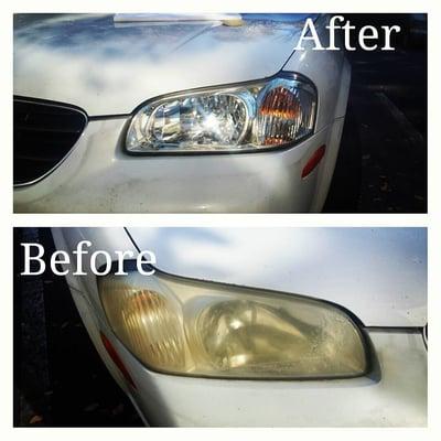 Restore the look to your headlights and improve night vision with headlight restoration. See the difference!