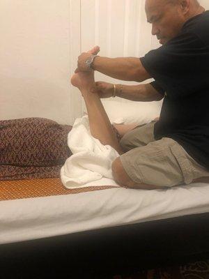 Foot massage to relieve the tightness in your legs.