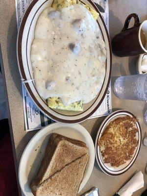 Country Omelette add Hash Browns.  As usual, great food, served quick, served hot, and with a smile!