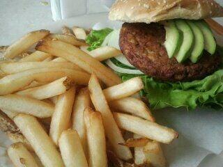 Great veggie Burger with fries